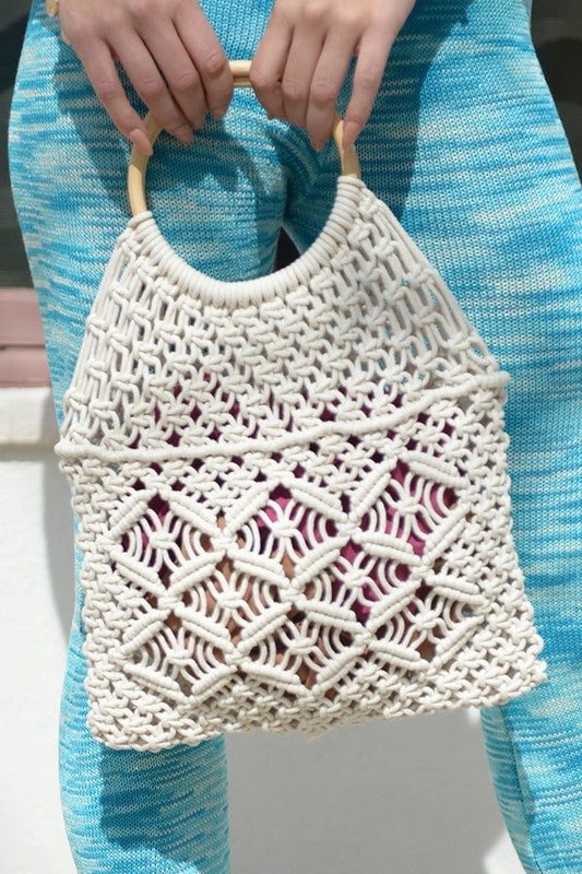 Cream Straw Embroidered Handbag