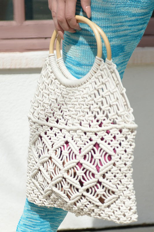 Cream Straw Embroidered Handbag