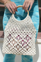 Cream Straw Embroidered Handbag
