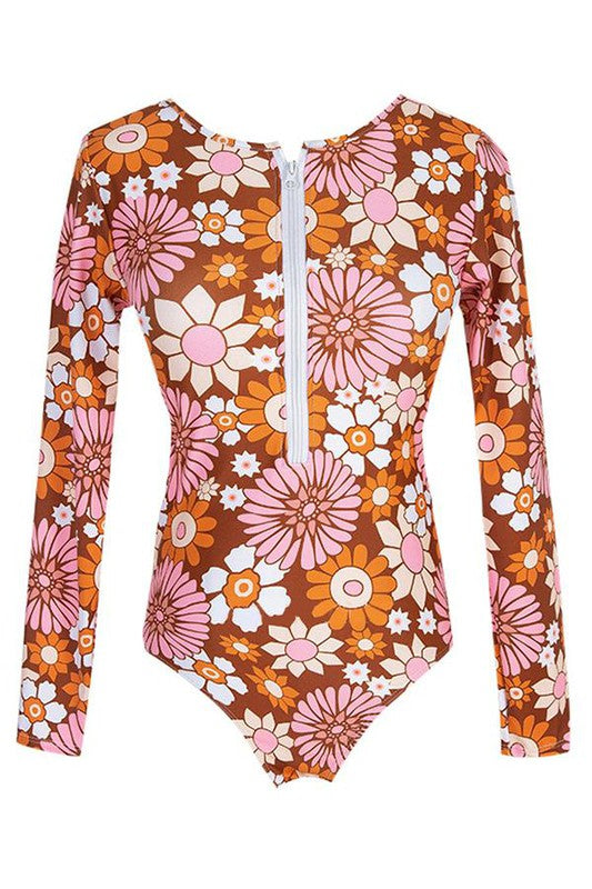 Daisy Print Long Sleeve Rash Guard