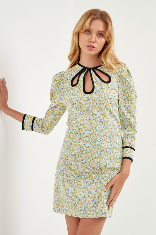 Contrast Binding Floral Dress