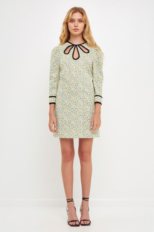 Contrast Binding Floral Dress