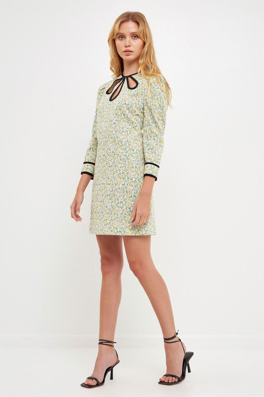 Contrast Binding Floral Dress