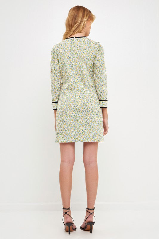 Contrast Binding Floral Dress