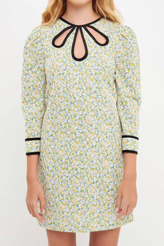 Contrast Binding Floral Dress