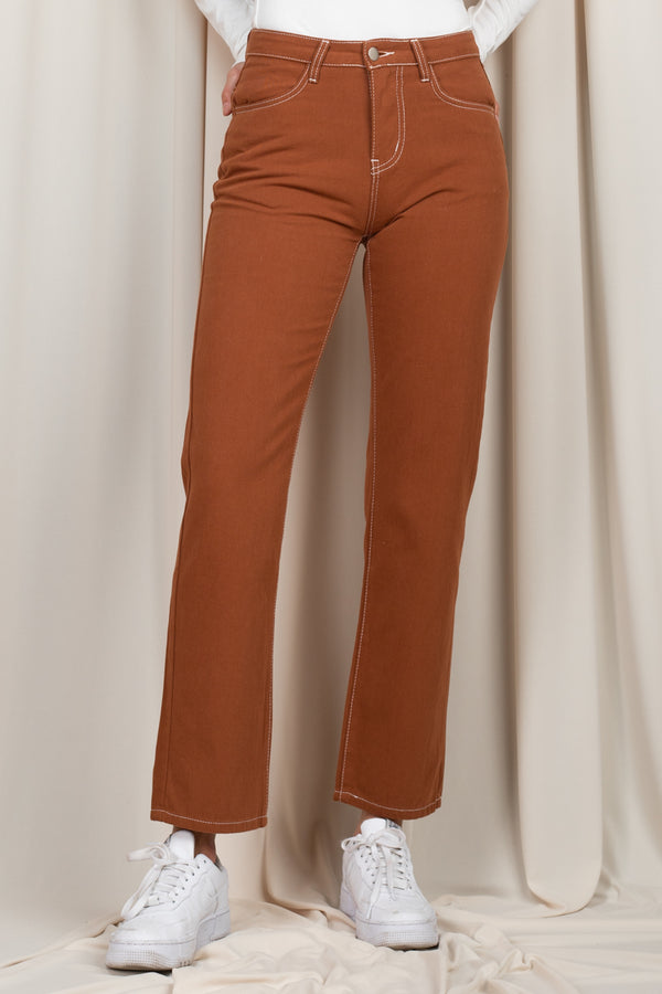 Straight Leg Contrast Jeans (Chocolate or Green)