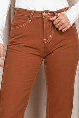 Straight Leg Contrast Jeans (Chocolate or Green)