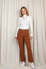 Straight Leg Contrast Jeans (Chocolate or Green)