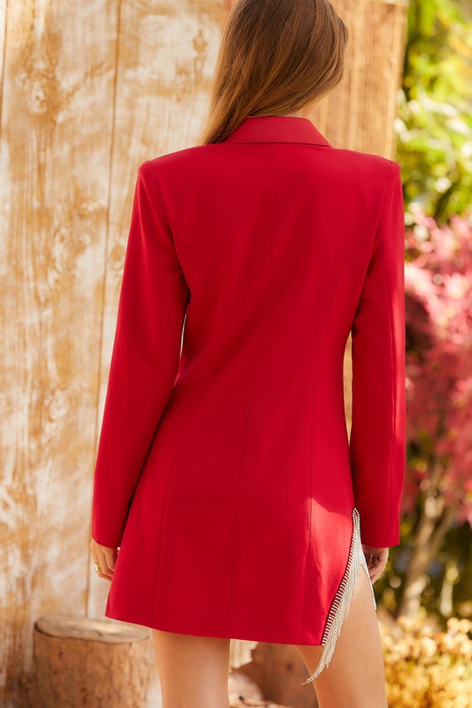Falling Rhinestones Tailored Dress (Black or Red)
