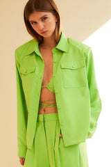 Neon Green Chest Pockets Solid Shirt