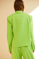 Neon Green Chest Pockets Solid Shirt