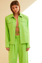 Neon Green Chest Pockets Solid Shirt