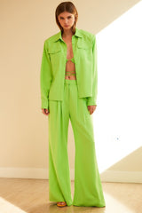 Neon Green Chest Pockets Solid Shirt