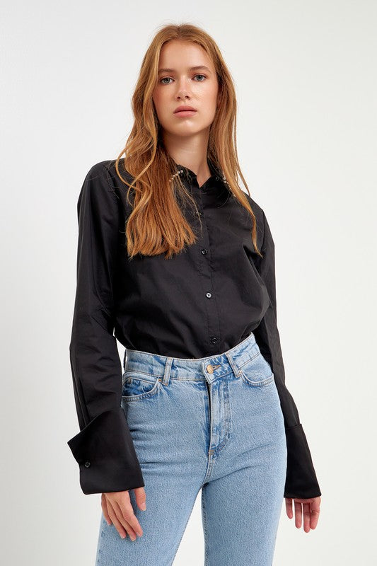 Beaded Collar Poplin Shirt