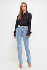 Beaded Collar Poplin Shirt