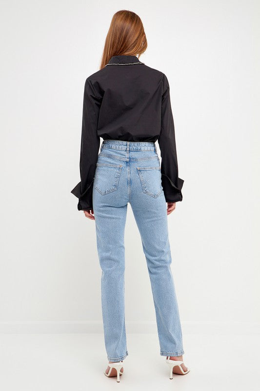 Beaded Collar Poplin Shirt