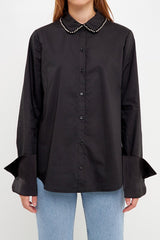 Beaded Collar Poplin Shirt