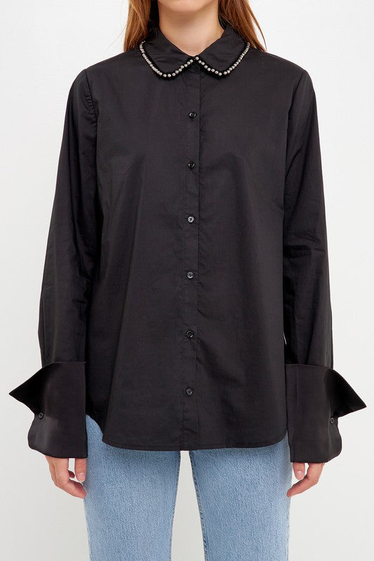Beaded Collar Poplin Shirt
