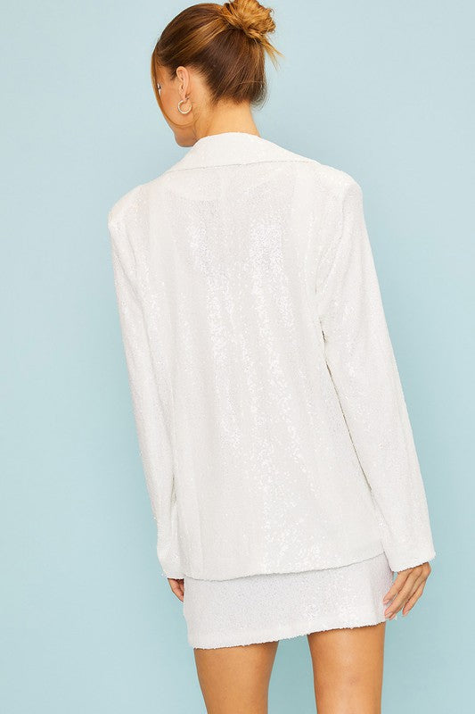 Notched Collar Sequin Jacket