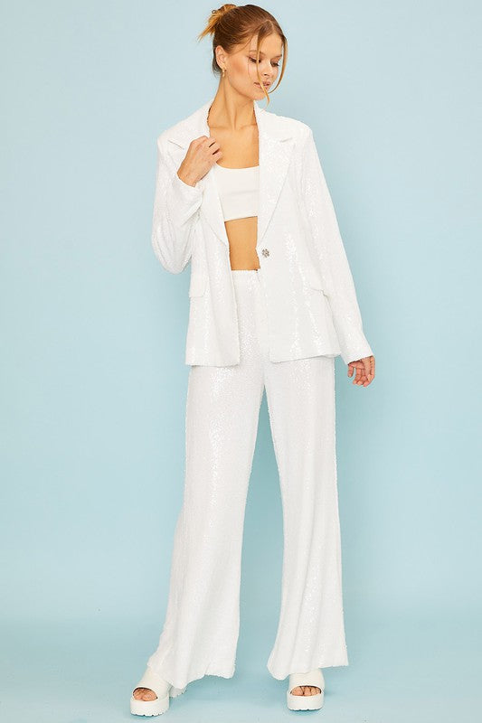 Notched Collar Sequin Jacket
