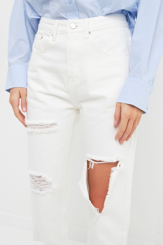 Destroyed White Mom Jeans