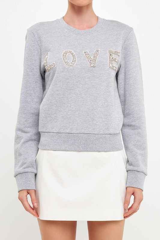 Lettering Beads Sweatshirt (Pink or Grey)