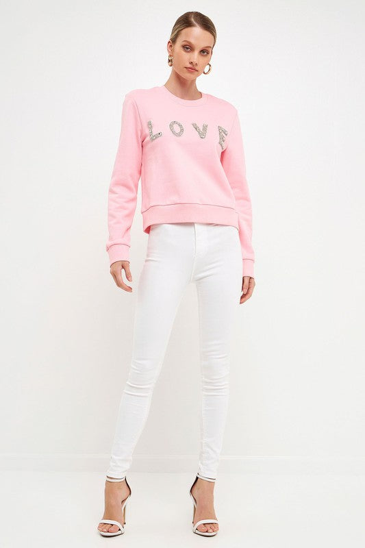 Lettering Beads Sweatshirt (Pink or Grey)