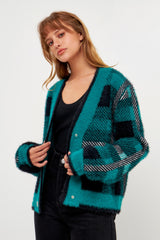 Check Cardigan Sweater (Camel or Green)