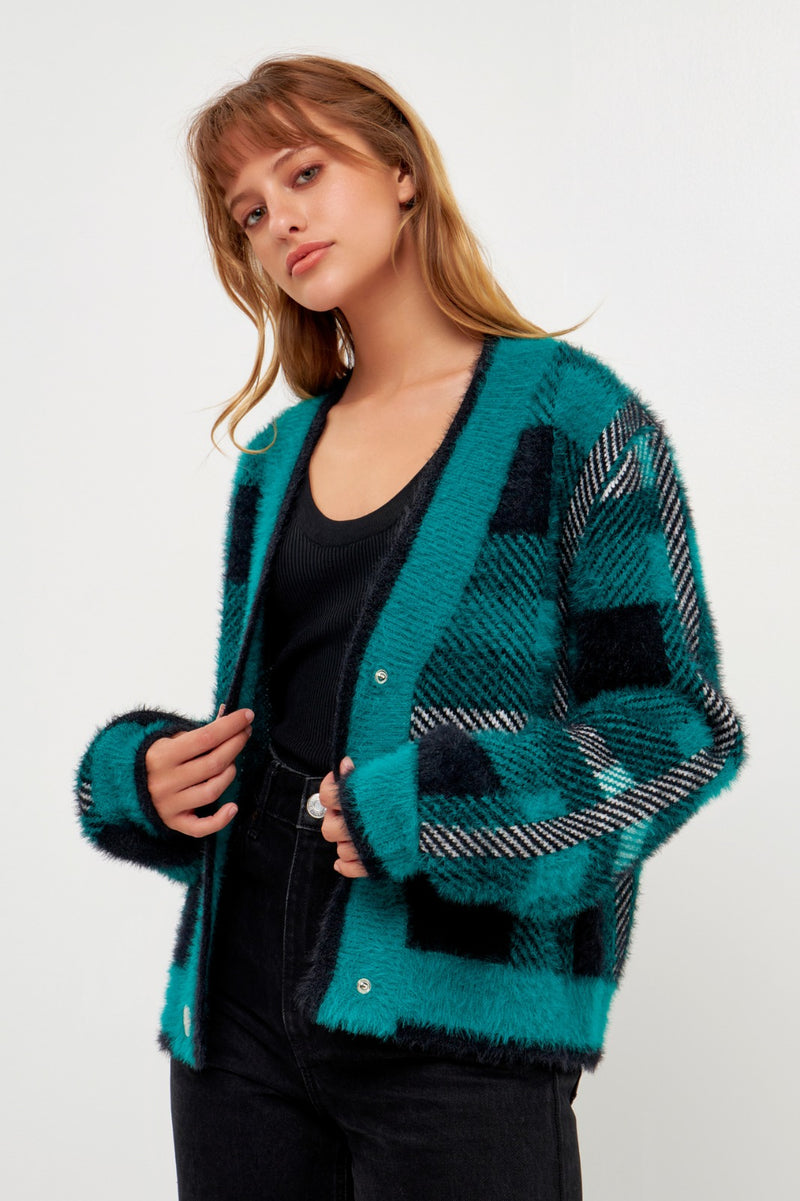 Check Cardigan Sweater (Camel or Green)
