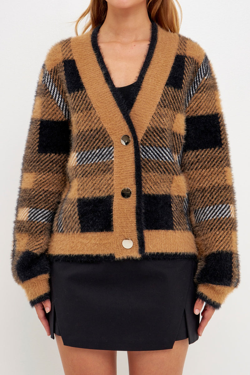 Check Cardigan Sweater (Camel or Green)