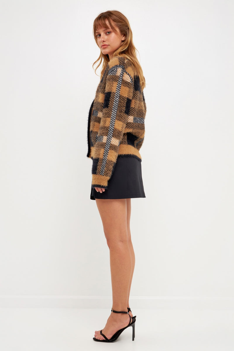 Check Cardigan Sweater (Camel or Green)