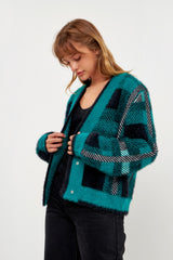Check Cardigan Sweater (Camel or Green)