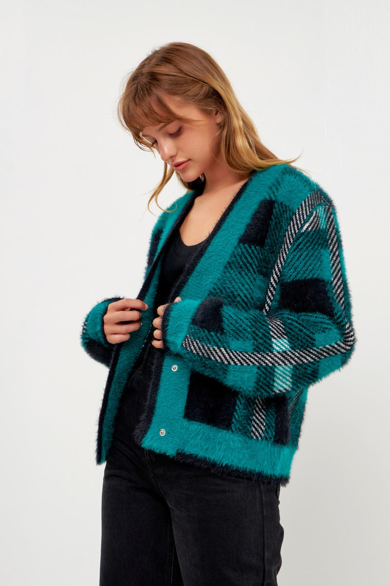 Check Cardigan Sweater (Camel or Green)