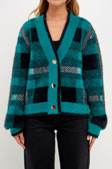 Check Cardigan Sweater (Camel or Green)