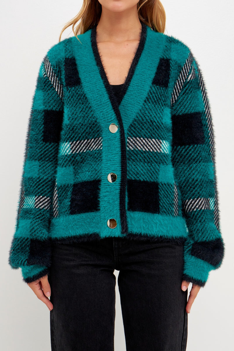 Check Cardigan Sweater (Camel or Green)