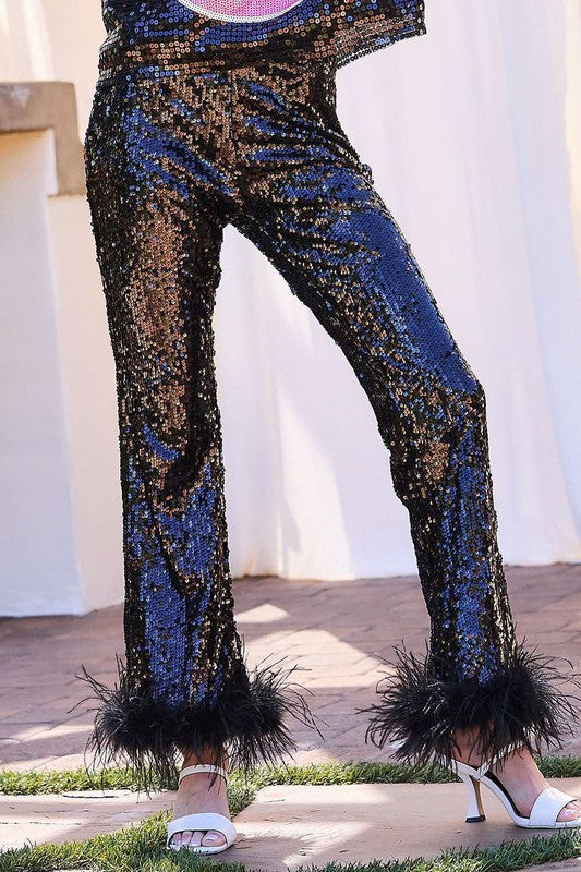 Side Zipper Feather Pants