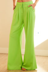 Neon Green Front Zipper Pants