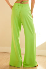 Neon Green Front Zipper Pants