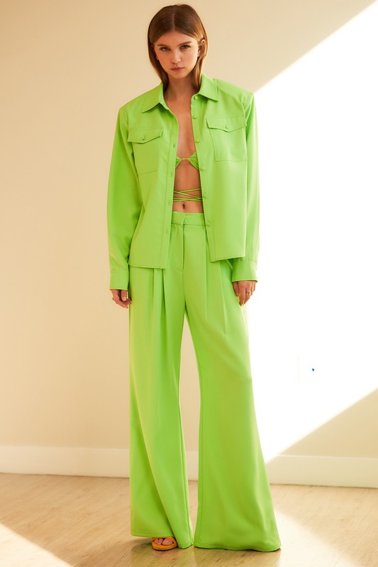 Neon Green Front Zipper Pants