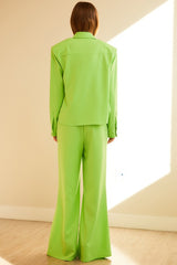 Neon Green Front Zipper Pants