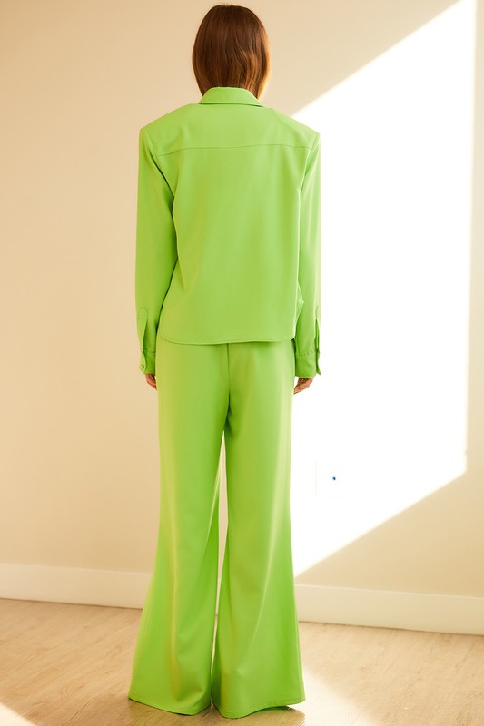 Neon Green Front Zipper Pants