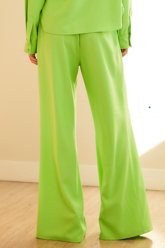 Neon Green Front Zipper Pants