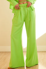 Neon Green Front Zipper Pants