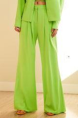 Neon Green Front Zipper Pants