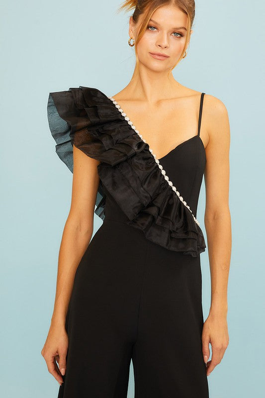 Organza Contrast Pearl Trim Jumpsuit