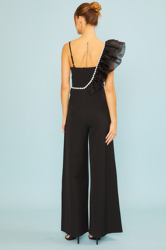 Organza Contrast Pearl Trim Jumpsuit