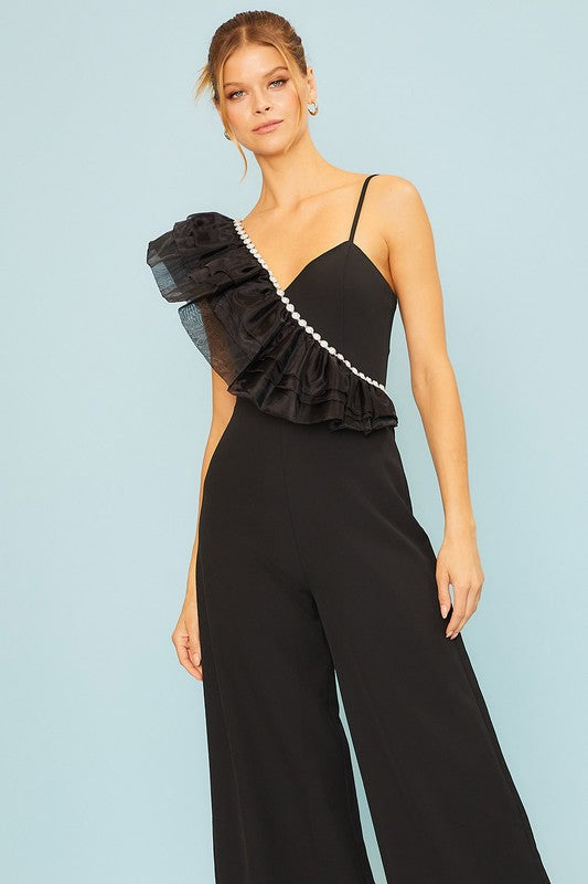 Organza Contrast Pearl Trim Jumpsuit
