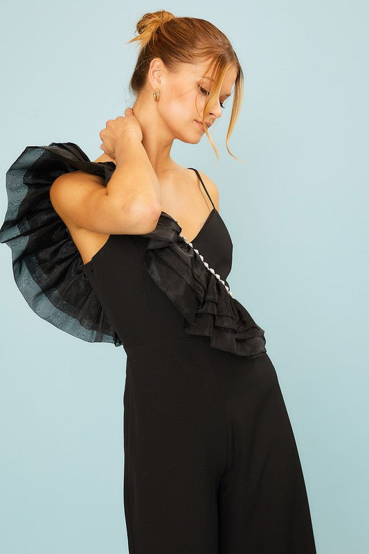 Organza Contrast Pearl Trim Jumpsuit