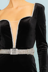 Rhinestone Belt Velvet Jumpsuit