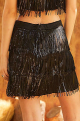 Side Zipper Sequin Fringe Skirt